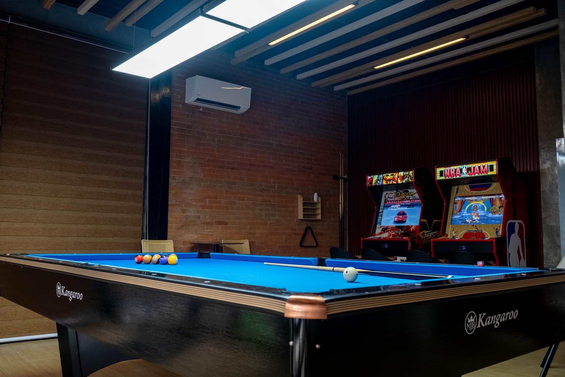 Game Room with Billiard Table & Dual Retro Arcade Cabinets