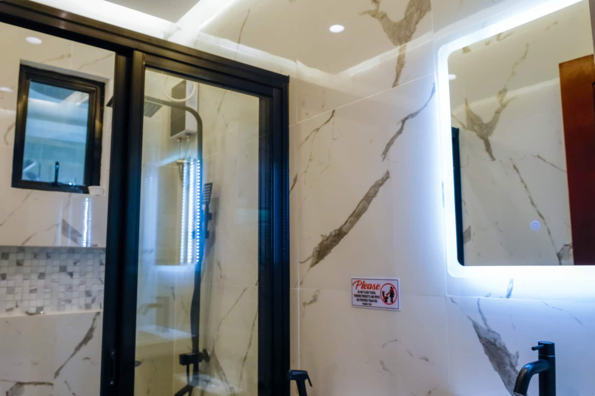 Modern Ensuite Bathroom with LED Mirror & Glass Shower Cubicle