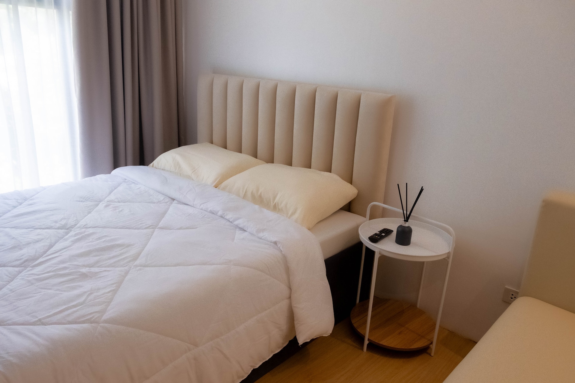 VIP Master Suite Bedside Nightstand & Fluted Headboard Close-Up