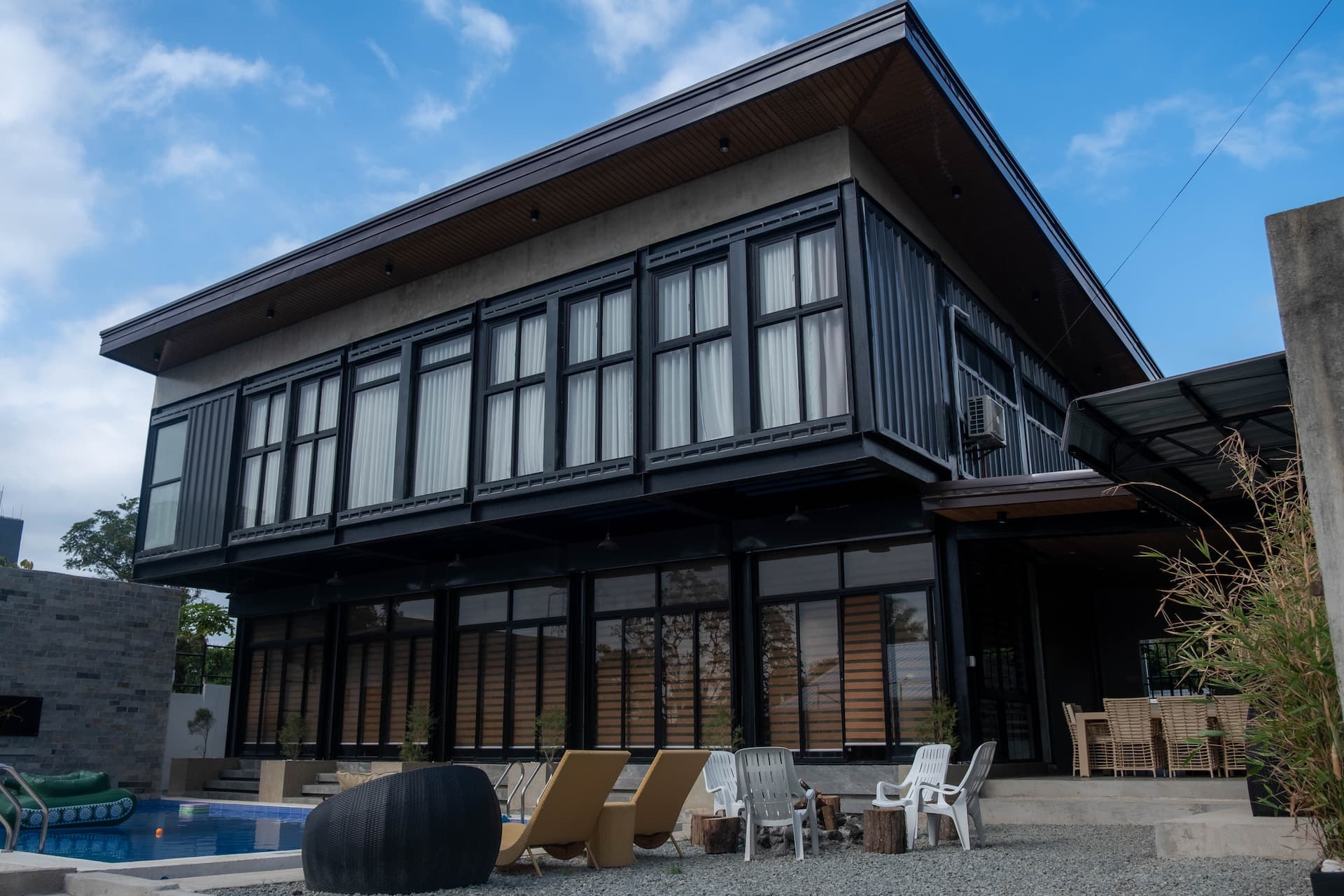 Daytime Architectural Front View of Container Villa & Grounds
