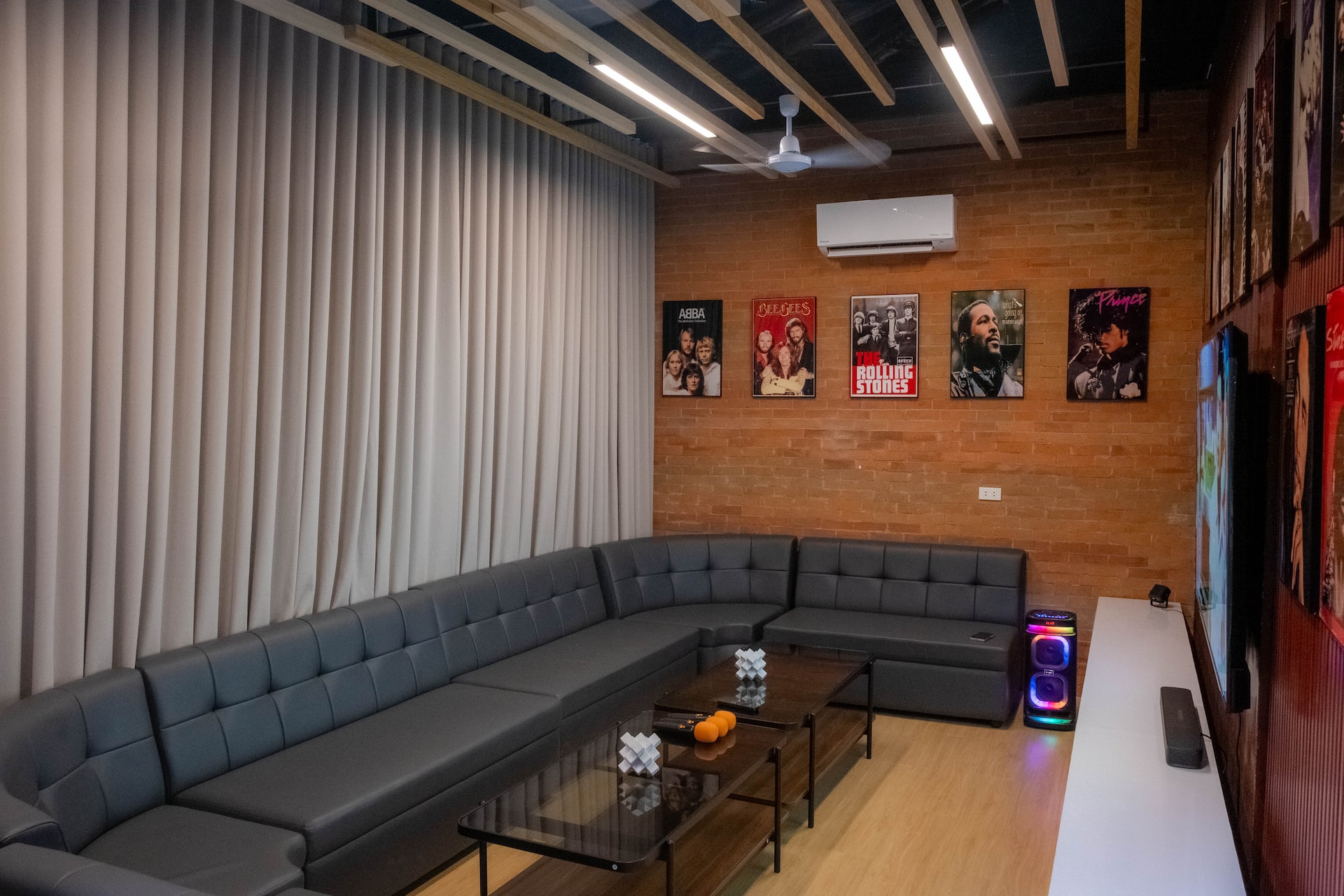 Videoke Lounge Wrap-Around Sectional Seating & Acoustic Drapes